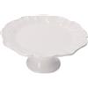 Keyhomestore- Alzata per torte e dolci in ceramica bianca, bordo ondulato stile barocco, H 10 cm, perfetta per tavola, antipasti e idea regalo. Stile barocco, elegante da Tavola.