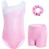 Gogokids Completo da ginnastica bambina composto da tre pezzi, body senza maniche, pantaloncini e fascia capelli, tuta danza classica scintillante, con design a colori sfumati, dai 3 ai 12 anni, rosa