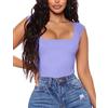 Aranmei Body da donna sexy causale con scollo quadrato senza maniche canotta body Teddy Clubwear per uscire,viola,L