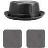 DKJAHSEK Cappello Pork Pie Uomo Unisex Leather Trilby Hat Retro Autumn Porkpie Caps Vintage Jazz Hats With 2 Gray Suede Cleaning Cloth(Black)