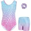 Gogokids Body da ginnastica per ragazze, con strass scintillanti, tute da danza, con pantaloncini, abbigliamento sportivo, Stella Multicolore, 6-7 anni