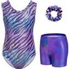 Gogokids, Completo da ginnastica bambina composto da tre pezzi, body senza maniche, pantaloncini e fascia per capelli, tuta danza classica scintillante, con design a colori sfumati, dai 3 ai 12 anni