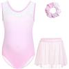 Gogokids - Body da ginnastica in velluto senza maniche per ragazze - Outfit da ginnastica per bambini con strass, set da tre pezzi per ragazze con body da ginnastica, gonna in chiffon e fascia per