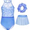 Gogokids Set da Ginnastica per Ragazze 3 Pezzi con Spalline, Body da Ginnastica per Bambini con Strass e Design Floreale in Rete, Scintillanti Tutine da Balletto Include Body, Gonna in Chiffon e