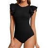 Tuopuda Body Donna Elegante Maniche Volant Contenitivo Modellante Shapewear Bodysuit Girocollo Intimo Snellente Shaper Shaping Tops Dimagrante, Nero, M