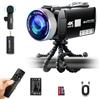 JVAXS Messa a fuoco manuale: videocamera digitale 2026 4K 60 FPS, videocamera con touch screen, telecomando 2,4 G, microfono Lavalier esterno, treppiede per polpo, scheda TF 32G e 2 batterie per