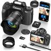 Gavonde Fotocamera digitale 8K, 64 MP, WiFi, per fotografia, con touchscreen da 4 pollici, fotocamera Vlogging per YouTube con zoom 16X autofocus doppio obiettivo, batteria da 3000 mAh, scheda da 32 GB e