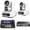 Tenveo Bundle/Kit Telecamera PTZ e Controller 2 Telecamere NDI PTZ 4K con Auto-Tracking AI 20X Zoom, SDI/HDMI/USB3.0/LAN(PoE), Controller Schermo Quadruplo da 7" e Switch PoE per Live Streaming