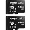 Amazon Basics - Scheda di Memoria microSDXC con Adattatore Formato SD, A2, U3, Velocità di Lettura Fino a 100MB/s, 64GB, Colore Nero (Confezione da 2)