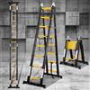 Eulenke Scala telescopica in alluminio 5 m / 2,5m + 2,5m, scala pieghevole con bilanciere e ruote, scala retrattile portata 150 kg, scala pieghevole salvaspazio, antiscivolo, nero e giallo
