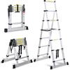 Eulenke Scala telescopica in alluminio, 1,7 m + 2 m 5 + 6 gradini A scala retrattile, scala pieghevole Carico Massimo 150 kg, scala allungabile allungabile, antiscivolo, multifunzionale, argento