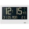 Braun Orologio da Parete Digitale Radiocontrollato con Ora dell'Europa Centrale (DCF) con Temperatura, Data, Giorno, Ampio Display LCD Reverso, Allarme Acustico Crescendo in Bianco, Modello BC14W-DCF