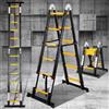 Eulenke Scala telescopica in alluminio 3,8 m / 1,9 m + 1,9 m, scala pieghevole con barra di bilanciamento, scala retrattile portata 150 kg, scala pieghevole salvaspazio, antiscivolo, nero e giallo