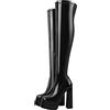 Only maker - Stivaletti da donna sopra il ginocchio elasticizzati con tacco a blocco, Vernice nera, 37 EU