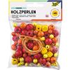 folia 22971 - Perle di legno Sunshine Mix giallo/rosso, 60 g equivale a 85 pezzi, in diversi colori e forme, per creare collane e bracciali, con 2 corde da circa 85 cm