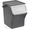 TATAY Contenitore Differenziata Easy Waste 20L | Design Modulabile e Impilabile | Coperchio con Sistema Click | Manico Integrato per il Trasporto | Materiale Riciclato | 35x27x36cm, Grigio