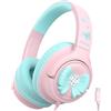 iClever Cuffie per bambini, 85 dBA, suono sicuro, pieghevoli, over-ear, USB C, con cavo, per ragazzi e ragazze, ideali per scuola, viaggi, tablet, iPad, rosa nuvola