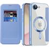 IMEIKONST Cover Magnetica per iPhone 16e con Slot per Carte, [Compatibile con MagSafe] [Blocco RFID] Custodia Portafoglio Flip Antiurto Trasparente Case per iPhone 16e. Azzurro JDCX