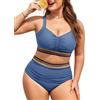 UMIPUBO Costume Donna Due Pezzi Taglie Forti Bikini per Seno Grande Vita Alta Boho Curvy Pancia Pieghe Contenitivo Modellante Push Up Plus Size Mare Estivo Costume da Bagno