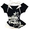 Cynefoa Donne Y2k Emo Grunge Graphic Baby Tees Falso Due Pezzi Manica Corta Vintage Crop Top 2000 Goth Alt Abbigliamento Streetwear, Nero Bianco A, S