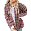 Asiertiy Camicia da Donna in Flanella a Quadri di Bufalo, a Maniche Lunghe, Colletto con Bottoni, Top Leggero (S-2XL), Plaid Rosa Verde, S