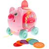 winfun Salvadanaio di Maialino Bambino, Corda trascinamento, 10 Monete Colorate, +30 Suoni, +37 Parole e Frasi, Spagnolo e Inglese, Luce Lampeggiante, Due modalità di Gioco, +6 Mesi, Giocattolo