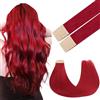 GOO GOO Extension Capelli Veri Biadesivo, Extension Biadesive Capelli Veri, 40cm 25g 10pcs, Rosso