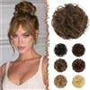 FESHFEN Chignon Capelli Veri - 100% Umani Ondulato Chignon Facile per Capelli Elastici Naturale Posticci Coda Capelli Extension per Donna, Biondo Misto Castano Scuro