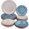Baroni Home Servito di Piatti da 18 pezzi in Ceramica, Servizio da Tavola Decorato per 6 Persone, Piatto Fondo, Piano, da Frutta o Dolce, Stile Blue&Grey