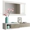 Habitdesign Corridoio con cassetto e specchio, mobile da ingresso, modello Noon, rifinito in bianco Artik e quercia dell'Alaska, misure: 95 cm (larghezza) x 19 cm (altezza) x 26 cm (profondità)