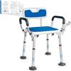 OUUTMEE Sedia da doccia con braccioli e schienale, regolabile in altezza, blu