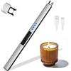 Rouclo Accendino Elettrico USB Ricaricabile Con Indicatore Batteria - Lungo per Candele, Arco Elettrico per Stufe, Barbecue, Campeggio (Argento)