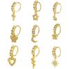 Mikovivi Set di 9 piercing da naso da donna, in rame con zirconia cubica, set di gioielli pendenti a forma di foglia, corona, sole, fiore, farfalla, cuore, croce, cerchio, per setto nasale