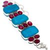 "Fatto a mano" Bracciale in argento sterling 925 con pietre preziose di giada rossa simulate...