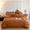 LifeTB Set Copripiumino Terracotta Queen Plaid Stampato Jersey di Cotone Lavorato a Maglia Copripiumino Color Ruggine Copripiumone Griglia Caramello Plaid Set Biancheria da Letto 1 Copripiumino con 2 Federe