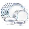 Corelle Ocean Blues - Set di stoviglie da 16 pezzi, 8 piatti, 8 ciotole, resistenti a sbeccature e rotture, piatti piani e ciotole, corelleware, bianco