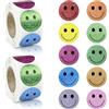 NISENTIA 1000 adesivi Smiley, 2 rotoli di adesivi colorati con brillantini, 25 mm, Happy Face rotondi, adesivi per premi e decorazioni per feste