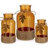 Briful Set di 3 vasi da fiori in vetro di dimensioni miste, avvolti con corda di iuta, vaso in vetro arancione con realistica foglia d'acero vaso di cristallo per fiori e boccioli per decorazione da
