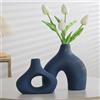 CEMABT - Set di 2 vasi in ceramica blu opachi a forma di ciambella per decorazioni moderne per la casa, rotondi, per erba della pampa, in stile boho-nordico minimalista, per soggiorno, matrimonio