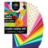 OfficeTree 360 Fogli di Carta velina Colorata A4 - 26 Colori, 16 g/m², 20,3 x 27,9 cm, Carta velina Colorata per Fai da Te, Decorazioni e Confezioni Regalo
