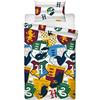 Harry Potter - Copripiumino singolo con licenza ufficiale, reversibile, motivo: stemmi delle casate, con federa coordinata, poliestere, grigio