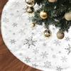 RANJIMA Tappeto per Albero di Natale, Copri Base Albero di Natale, Diametro 90cm in Morbido Tessuto Peluche Bianco Effetto Neve Innevato con Decorazione Fiocchi di Neve Addobbi Natalizi (Argento)
