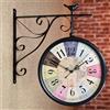 Generic Orologi industriali su entrambi i lati, orologio da parete da giardino, stile vintage, con staffa per stazione ferroviaria per rotazione a 360°, orologio da appendere in ferro battuto