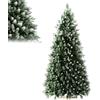 LILIIN Albero di Natale artificiale premium da 225 cm, con neve artificiale, rivestimento sulle punte, PVC PE verde, albero di Natale con sistema di piega, supporto in legno, senza luci