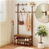 RELAX4LIFE 3 in 1 Attaccapanni con Scaffale per Scarpe, Mobile Ingresso in Bambù e Rattan PE con Panca, 2 Barre Appendiabiti, 11 Ganci e 2 Ripiani, per Corridoio, Camera, 71x30x169,5cm (Marrone)