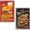 CREATCABIN 2pc Targa in Metallo Targa in Metallo Hot Burgers Birra Cibo Retro Vintage Divertente Wall Art Murale Hanging Iron Painting Casa Giardino Cucina Soggiorno Ufficio Garage 12 x 8 Pollici