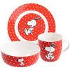 United Labels The Peanuts - Set da colazione Snoopy, 3 pezzi, colore: Rosso con pois, in porcellana con piatto Ø 19 cm, tazza da 220 ml e ciotola da 330 ml