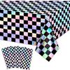 PIXHOTUL 4 Tovaglie A Quadretti Neri Iridescenti, Lucide, Usa E Getta A Quadri, Per Compleanni, Feste Di Auto Da Corsa, Discoteca, Feste Retrò Iridescenti, 220 X 130 Cm