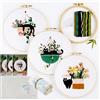 MKNZOME Kit di Ricamo per Principianti Adulti, 3 Set di Kit a Punto Croce a Mano con Gatto e Piante Verdi, Punch Needle Kit con 1 Telaio in Bambù, Tessuto, Fili, Aghi e Istruzioni
