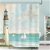 Bonhause Tenda Doccia Nautico Faro Barca a Vela Costiera 180 x 180 cm Tende per Doccia in Poliestere Impermeabile Antimuffa Lavabile Tende Bagno con 12 Ganci